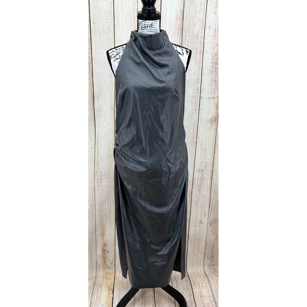 Maeve‎ by Anthropologie Faux Leather Halter Dress XLP Petite Black NWT